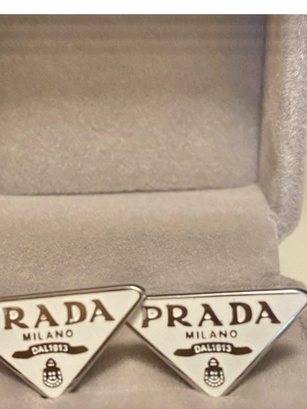 Prada White and 925 Sterling Silver Triangle Logo earrings - Picture 9 of 9